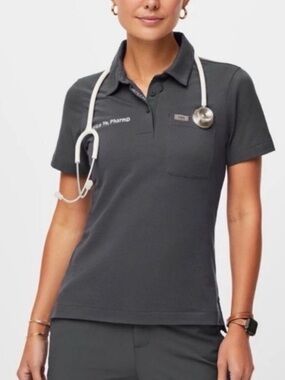 NWT Figs Charcoal Slim Technical Pique Polo